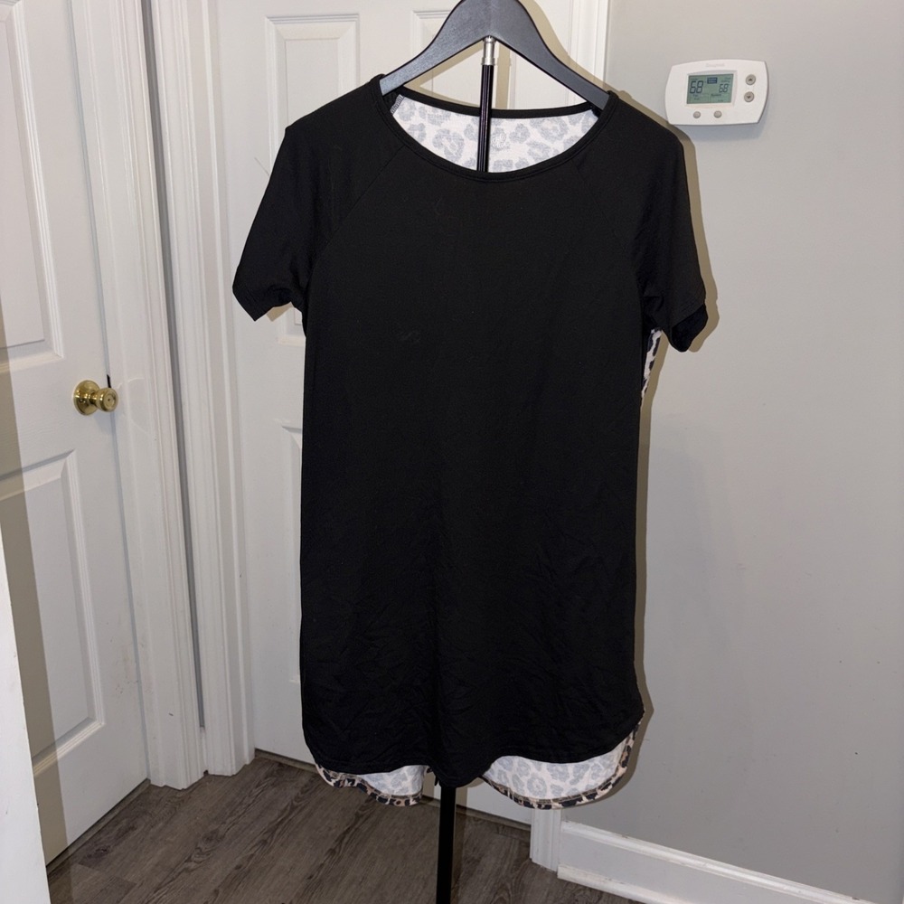 Patterned‎ Back Makayla Dress Tickled Teal Black/Leopard T Shirt Large Comfy EUC